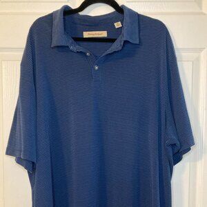 Tommy Bahama Men's Blue Striped Polo Shirt - 57% Modal - Size XXL